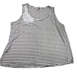 French Laundry Striped Crochet Embellished Tank Top Black and White 22/24
